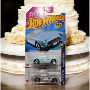 Hot Wheels 1956 Corvette Blue Barbie Silver Ken - Perfect Wedding Cake Toppers